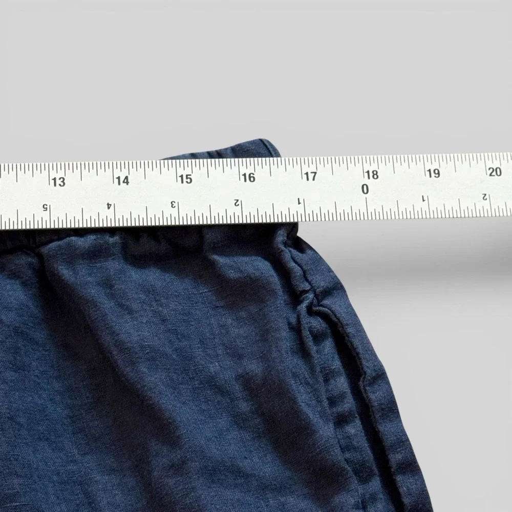 Quince 100% Linen Pants Navy Elastic Waist Pockets Coastal Minimalist Womens L